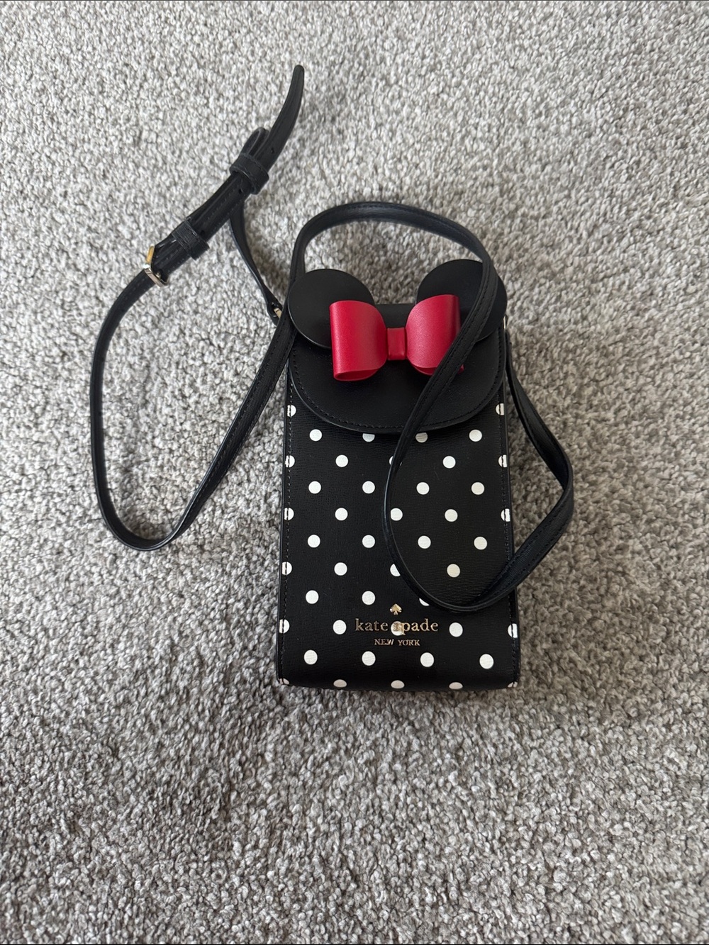 kate spade Minnie Mouse Black Polka Dot Crossbody with Pink Bow Accent